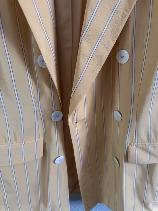 Vintage Ellen Tracy 100% Silk Blazer Yellow Pinstripe Double Breasted Size 10 - Picture 5 of 13